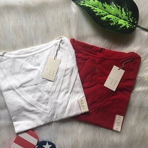 Set of 2 New T-shirts XXL White & Red V-neck